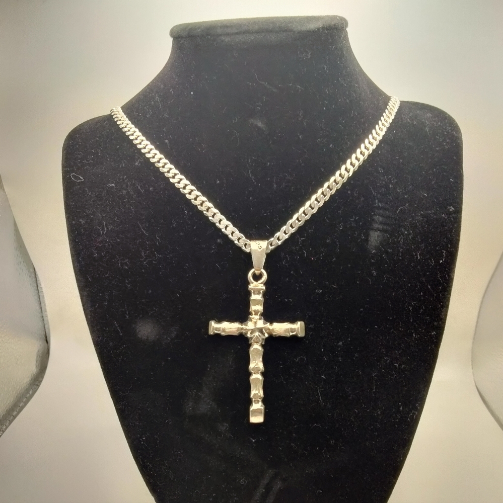 New Handmade Sterling Silver 925 Curb Link Chain 25.5 inch 32.43g Taxco Cross